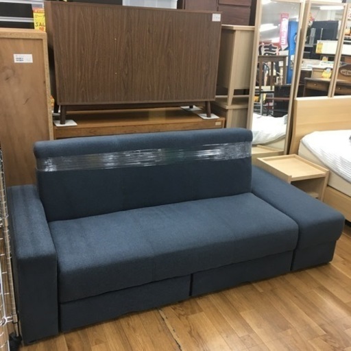 S252布製 引出し付ソファベッド3Pソファスツール付幅190cm肘掛け左右変更可