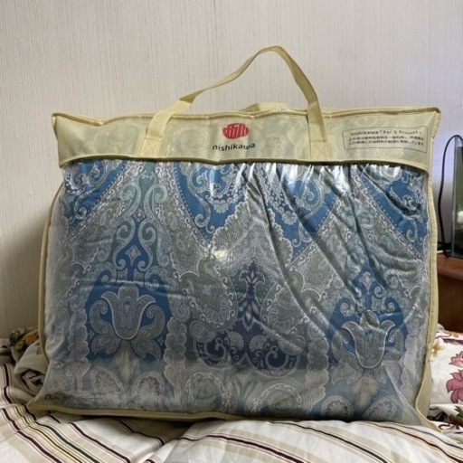 購入価格55,000円　西川　羽毛布団　グース　90%   1.2kg  シングル　ブルー系