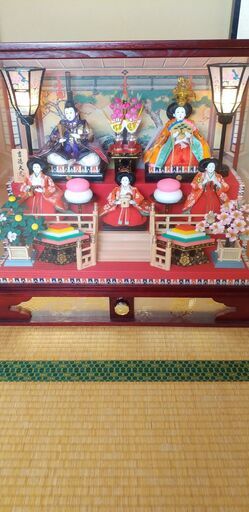 吉徳大光　ひな人形（ガラスケース入＋オルゴール、ぼんぼりライト付）
