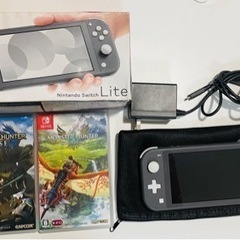 switchグレー本体、モンハンソフト2本、クッションケース