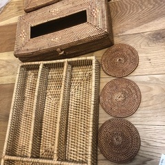 バリ アタ 製品セット　ティッシュボックス•カトラリー入れ•コースターの画像