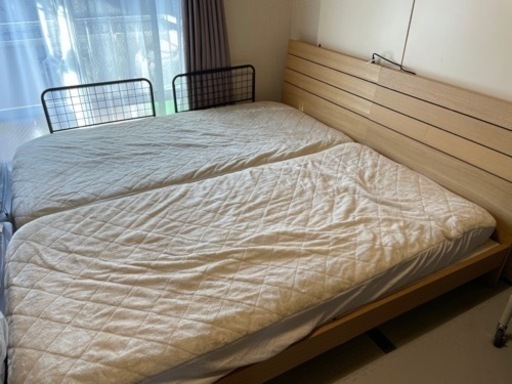 【２台セット】ニトリ シングルベッド×2 マットレス×2 ベッドガード×2