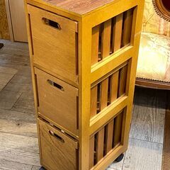 3段ワゴン 木製 収納 ブラウン 茶★買取帝国 志木店の画像
