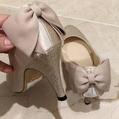 値下げ☆ 華やかパンプス　ラメリボン　結婚式やパーティーに◎の画像