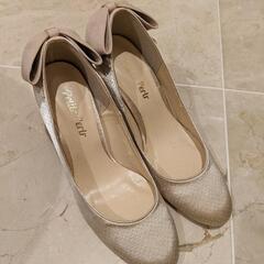 値下げ☆ 華やかパンプス　ラメリボン　結婚式やパーティーに◎の画像