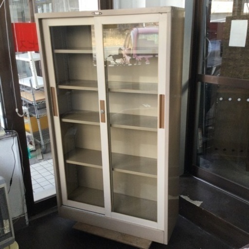 中古　書庫　スチール　ガラス戸　引き違い　幅88　　奥行32　　高さ150　 （ｃｍ）　本棚　飾り棚　ガラスショーケース　類　ガラス引違い書庫　キャビネット　奥浅い　引き戸