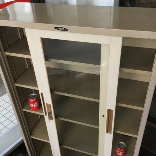 中古　書庫　スチール　ガラス戸　引き違い　幅88　　奥行32　　高さ150　 （ｃｍ）　本棚　飾り棚　ガラスショーケース　類　ガラス引違い書庫　キャビネット　奥浅い　引き戸