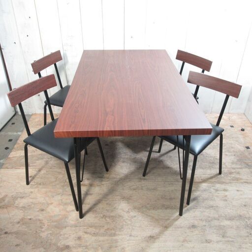 2/16 終 140cm幅 ダイニングテーブルセット 4人掛け 金属脚 フェイクレザー 菊TK