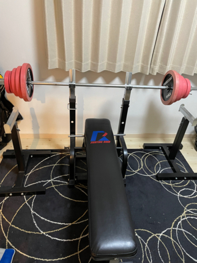 【値下】ファイティングロード【ベンチプレスセット65kg】ハードベンチ　バーベル　ベンチセーフティー