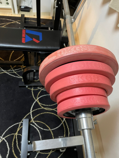 【値下】ファイティングロード【ベンチプレスセット65kg】ハードベンチ　バーベル　ベンチセーフティー