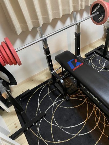 【値下】ファイティングロード【ベンチプレスセット65kg】ハードベンチ　バーベル　ベンチセーフティー
