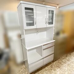 ノダ工芸 キッチンボード 食器棚 レンジ台 ホワイト W99×H181×D46cm 2口コンセント 札幌 東区 ノダ工芸 キッチンボード 食器棚 レンジ台 ホワイト W99×H181