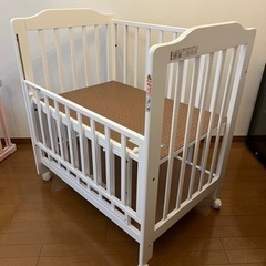【美品】カトージ ミニベビーベッド　ホワイト(希望者マットレス付)