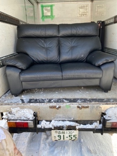 ニトリ　2人用ソファ　ブラック　レザー