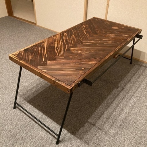 アウトドア　キャンプ　折りたたみテーブル　ヘリンボーン