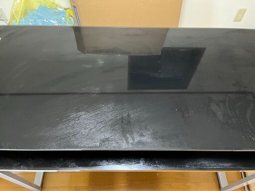 パソコンデスク　強化ガラス 天板　キーボードスライダー