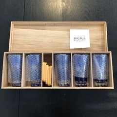 【新品・未使用】藍色　切子グラス　5個セットの画像