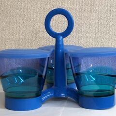 未使用品★タッパーウェア エレガンシア ワルツ ブルー 蓋付タンブラー3つセット 台有り コップ プラスチック 青 ☆ PayPay(ペイペイ)決済可能 ☆ 札幌市 豊平区 平岸の画像