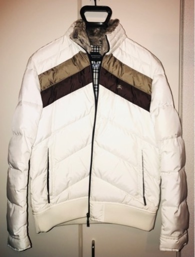 バーバリーブラックレーベル BURBERRY BLACK LABEL キルティング ダウン ジャケット 裏地ノバチェック ロゴ刺繍 バイカラー 白　茶　メンズ