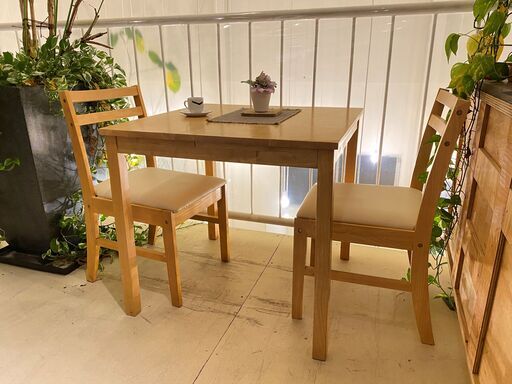 宇都宮でオシャレな家具を探すなら『オトワリバース！』ダイニングテーブルセット 2人掛け 3点セット ナチュラル 中古品