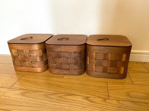【未使用品★3つで¥1,000】オシャレ格子柄木箱/蓋つき