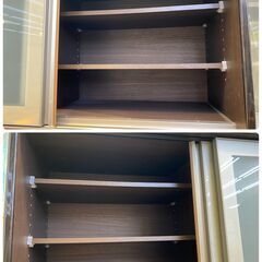 キッチンボード 幅120cm ソフトクローズ引出 ダークブラウン 木目 鏡面