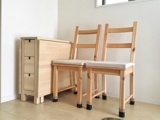 北欧風ダイニングテーブル 3点セット＋クッション2つ NORDENダイニングテーブル＋チェア2脚 IKEA イケア 木  ナチュラルカ