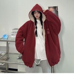 新品B119男女兼用リバーシブルベアプリントボアーフリースフードパーカージャケットの画像