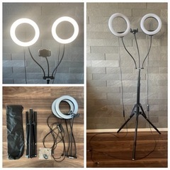 ダブルリングライト三脚スタンド付き【used】LED照明★YouTube撮影やオンライン会議に★の画像