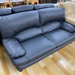 2人掛けソファ ブラック 半皮【トレファク岸和田店】