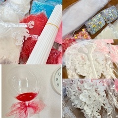 【購入額の半額以下 ほぼ未使用品】結婚式飾りセット テーブルセット ウェルカムスペース フェザー バルーン リボンロール  手芸  大量セット の画像