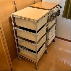 【取引決定】帆布製バスケットのキャスター付きスチールシェルフ