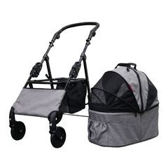 甘えん坊バギーmedium(ミディアム)4輪ペットカート(グレー)耐荷重20kg 小型犬～中型犬 ペットバギー 対面式 フルオープン 猫ちゃん対策済 移動のストレス軽減 介護に大活躍 ペットも快適 折り畳み らくらく操作 避難 旅行 通院 防水系生地使用