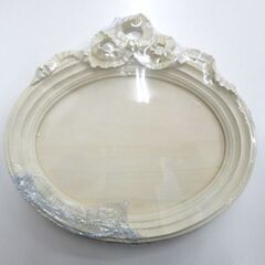 未使用品 アンティーク調 オーバル 写真立て リボンモチーフ 木製 大きめサイズ 幅：約27.5cm パール クリーム 3個セット 札幌市 厚別区の画像