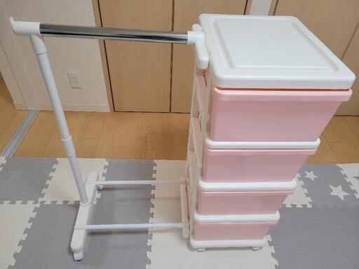 子供用ハンガー掛け付き収納BOX4段