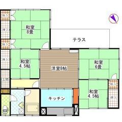 【羽黒町戸建 部屋番号：１ 】ペット可物件！テラス付リフォーム済平屋！エアコン、ＴＶモニターフォン、ウォシュレット付きで収納がたくさんあります。平屋のテラス付き！５部屋あるので使い方は色々♪まずはご覧下さい。 - 伊勢崎市
