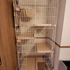【オマケあり】トイレ付キャットケージ　キャットタワー代わりにも！...