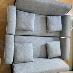 LOWYA2人掛けリクライニングソファ天然木脚2セット