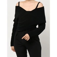 【新品】EMODA フロントクロスショートニット F ブラックの画像