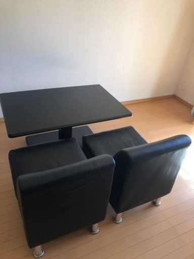 昇降式ダイニングテーブル、イス2つ