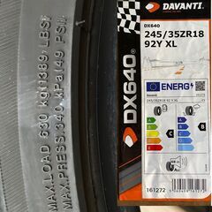 ☆  走行1000ｋｍ未満 DAVANTI DX640 245/35R18.Z 92Y XLY XL　2本　の画像