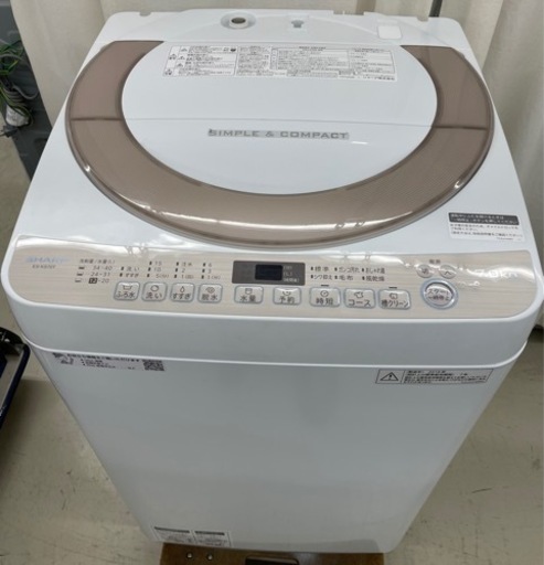 GM57【クリーニング済】SHARP　2018年製　7kg　ES-KS70T　全自動電気洗濯機　近隣配達可能　
