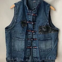 新品A136男女兼用デニムベストチョッキメンズレディスベストトップスアウター上着の画像