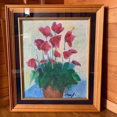油絵　『シクラメン』額縁付き