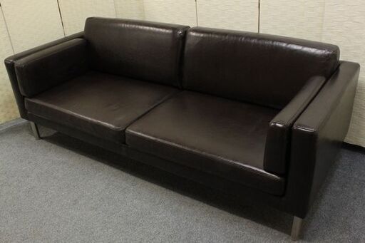 イケア SATER 2.5人掛けソファ 廃版 フレーシグ ダークブラウン 合成皮革 IKEA  中古家具 店頭引取歓迎 R5207)