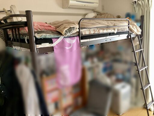 ※条件あります LOWYA ロフトベッド 宮棚・コンセント付き [高さ2段階調節] (色：ブラウン)※取説付き 中古 3月上旬～お渡し