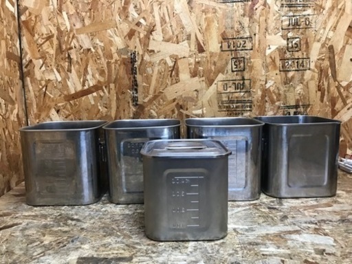 (5493)ステンレス 深型キッチンポット 角型 取手付き 21cm 18cm 5個セット 業務用 厨房器具 飲食店 店舗