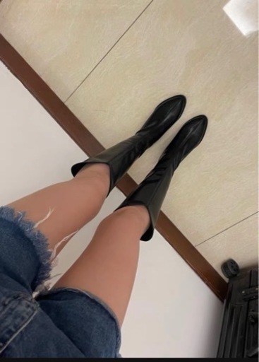 ロングブーツ フェイクレザー レディース ストレートブーツ