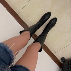 ロングブーツ フェイクレザー レディース ストレートブーツ