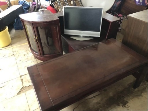 カリモク アンティーク コーナー テレビ台 ローテーブル TV付き